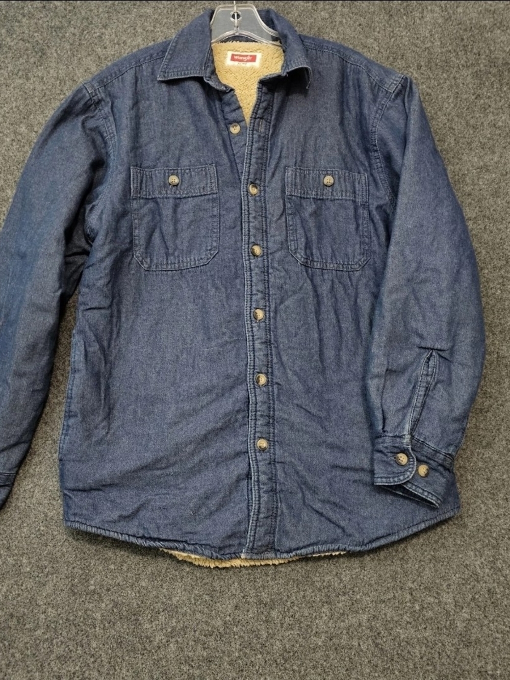 Wrangler Women's Sherpa Lined Denim Shirt Jacket Western Shacket Blue Small